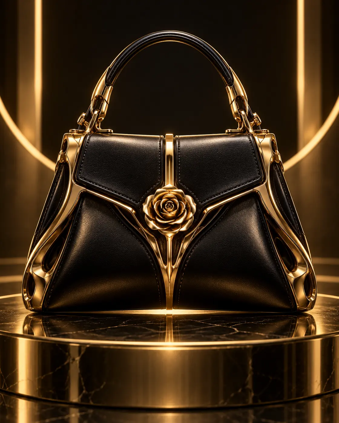 Borsa donna nera e oro LADRODIROSE ROSE TECH